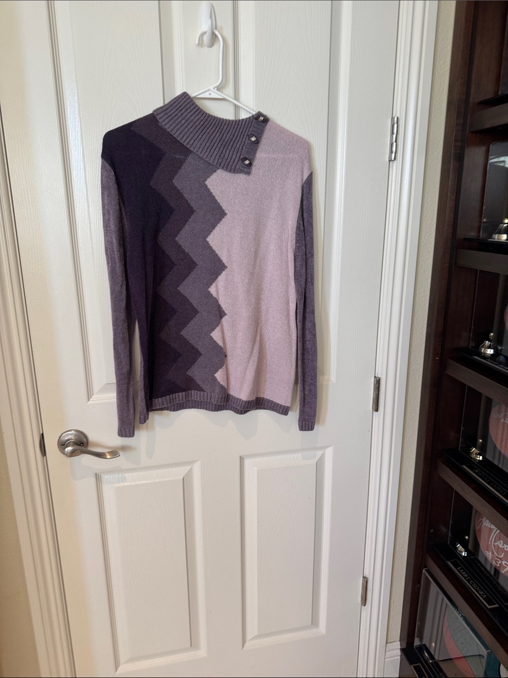 Asymmetric Cowl-Neck Colorblock Sweater in Lavender & Deep Purple